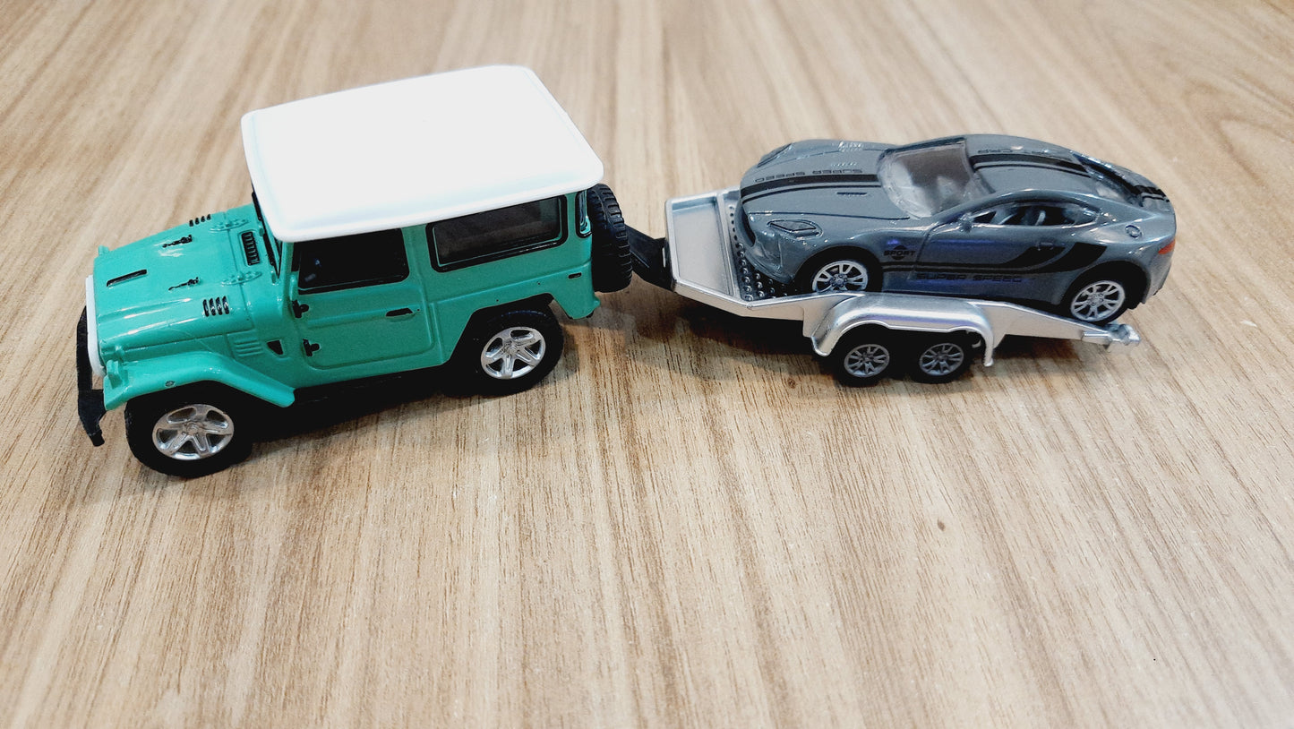 Diecast Scale Model Metal Jeep with Car & Trailer