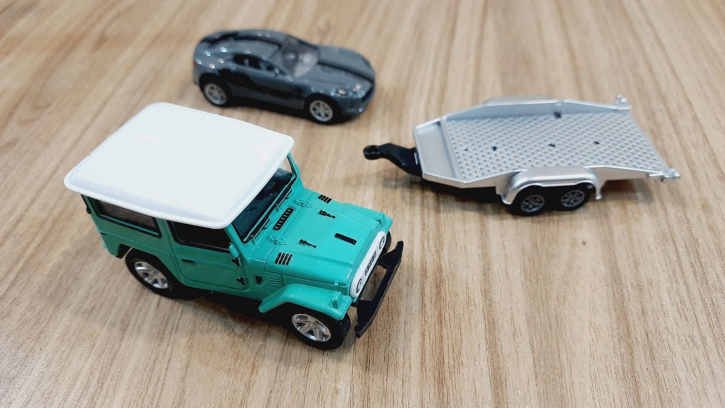 Diecast Scale Model Metal Jeep with Car & Trailer