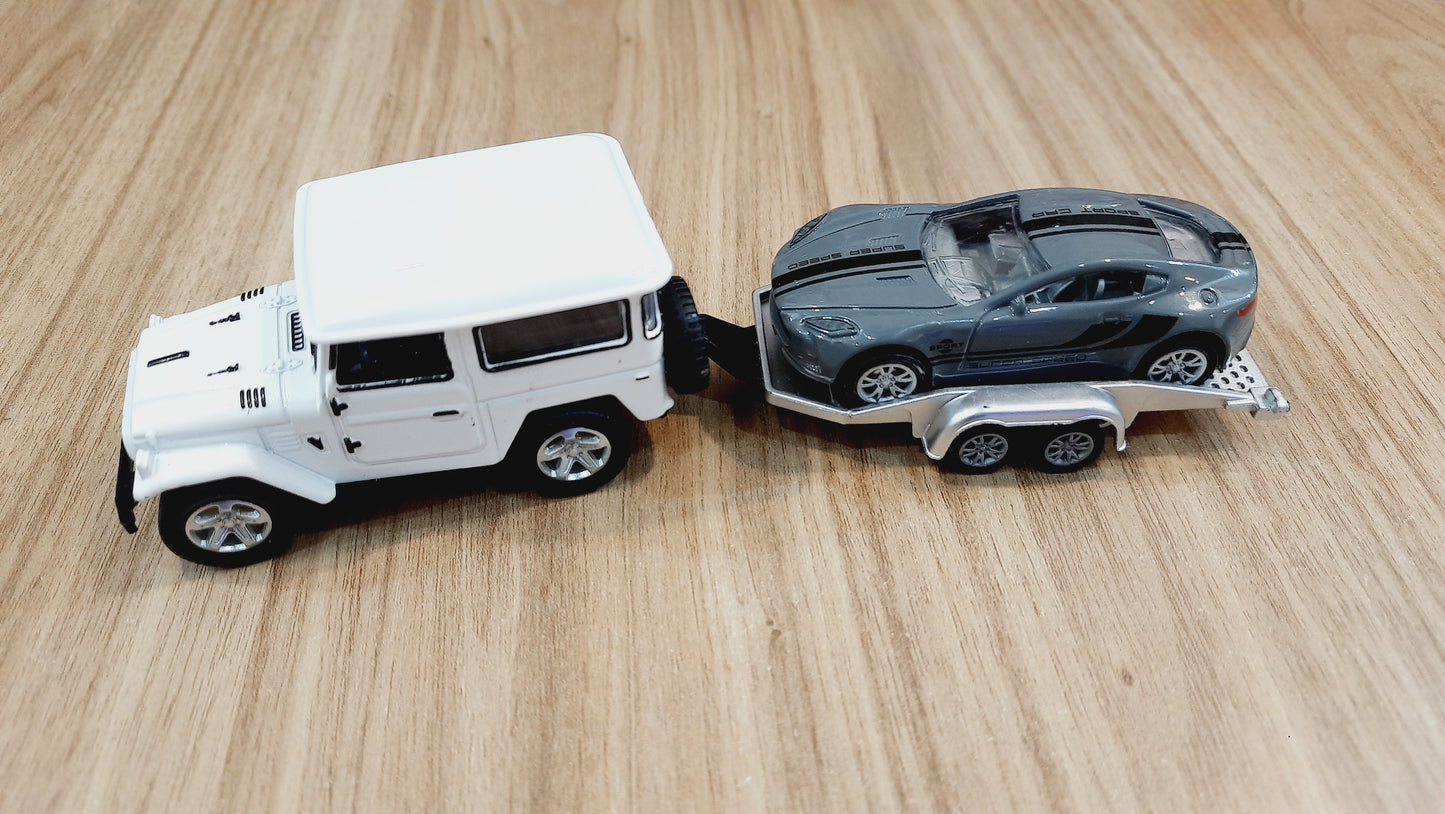 Diecast Scale Model Metal Jeep with Car & Trailer