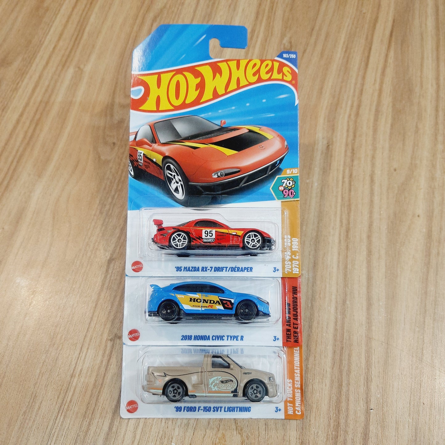 Hot Wheels 95 Mazda Rx-7 Drift/Deraper, 2018 Honda Civic Type R & 99 Ford f150 svt lightning (combo pack of 3)