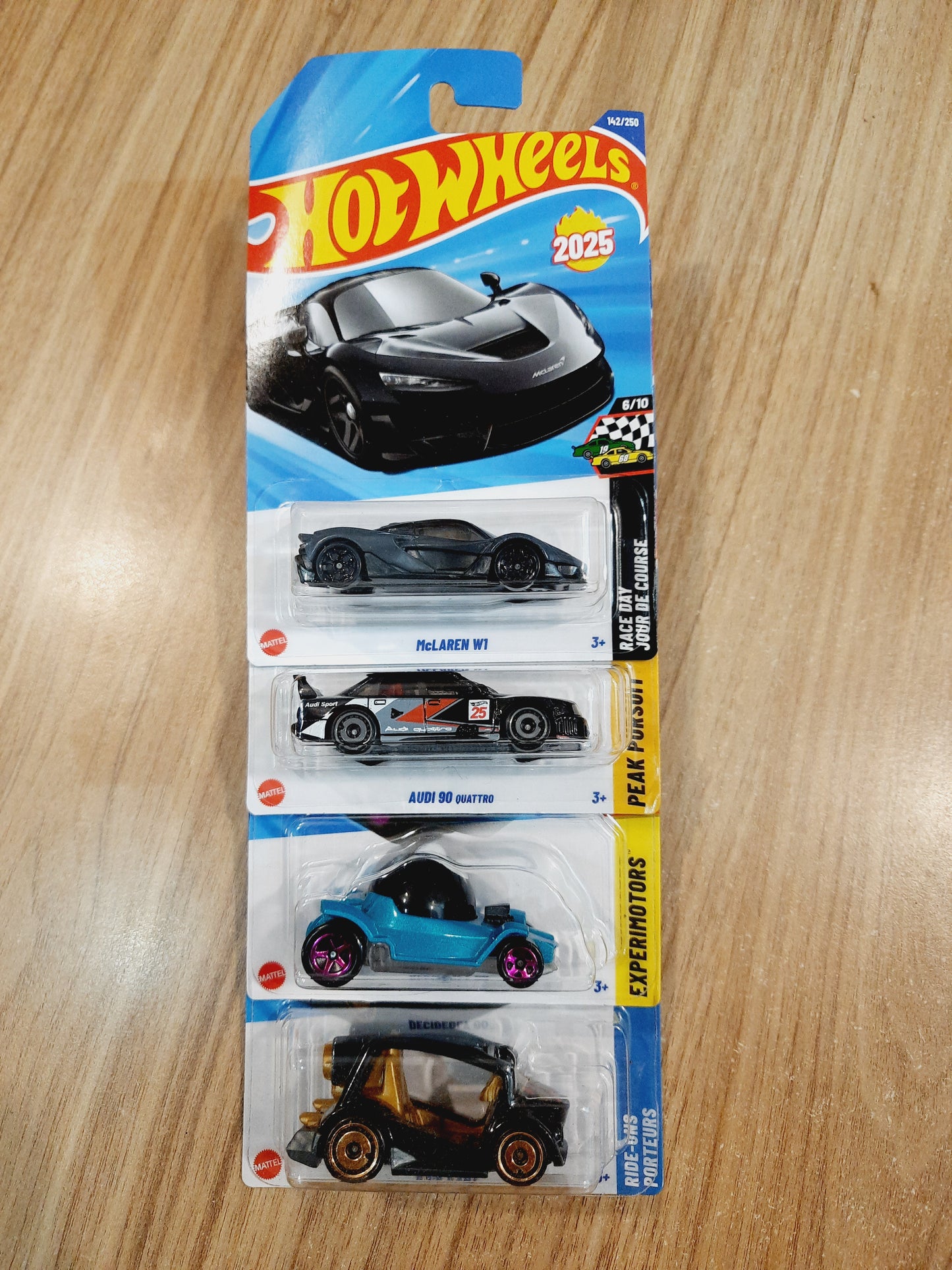 Hot Wheels McLaren W1, Audi 90 Quattro, Decidedly GO & Kick Kart (combo pack of 4)