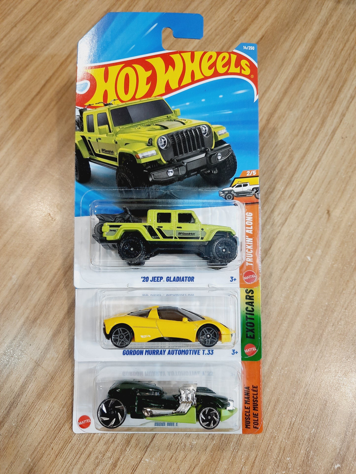 Hot Wheels 20 Jeep Gladiator, Gordon Murray Automotive t.33 & Mod Mill (combo pack of 3)