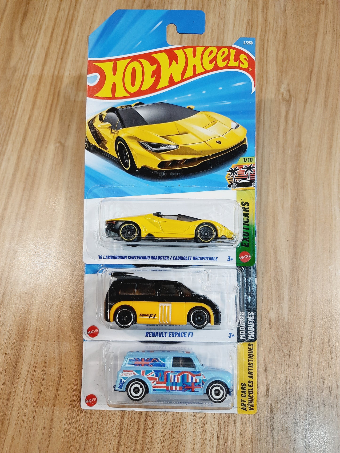 Hot Wheels 16 Lamborghini Centenario Roadster, Renault Espace F1 & 67 Austin Mini Van (combo pack of 3)