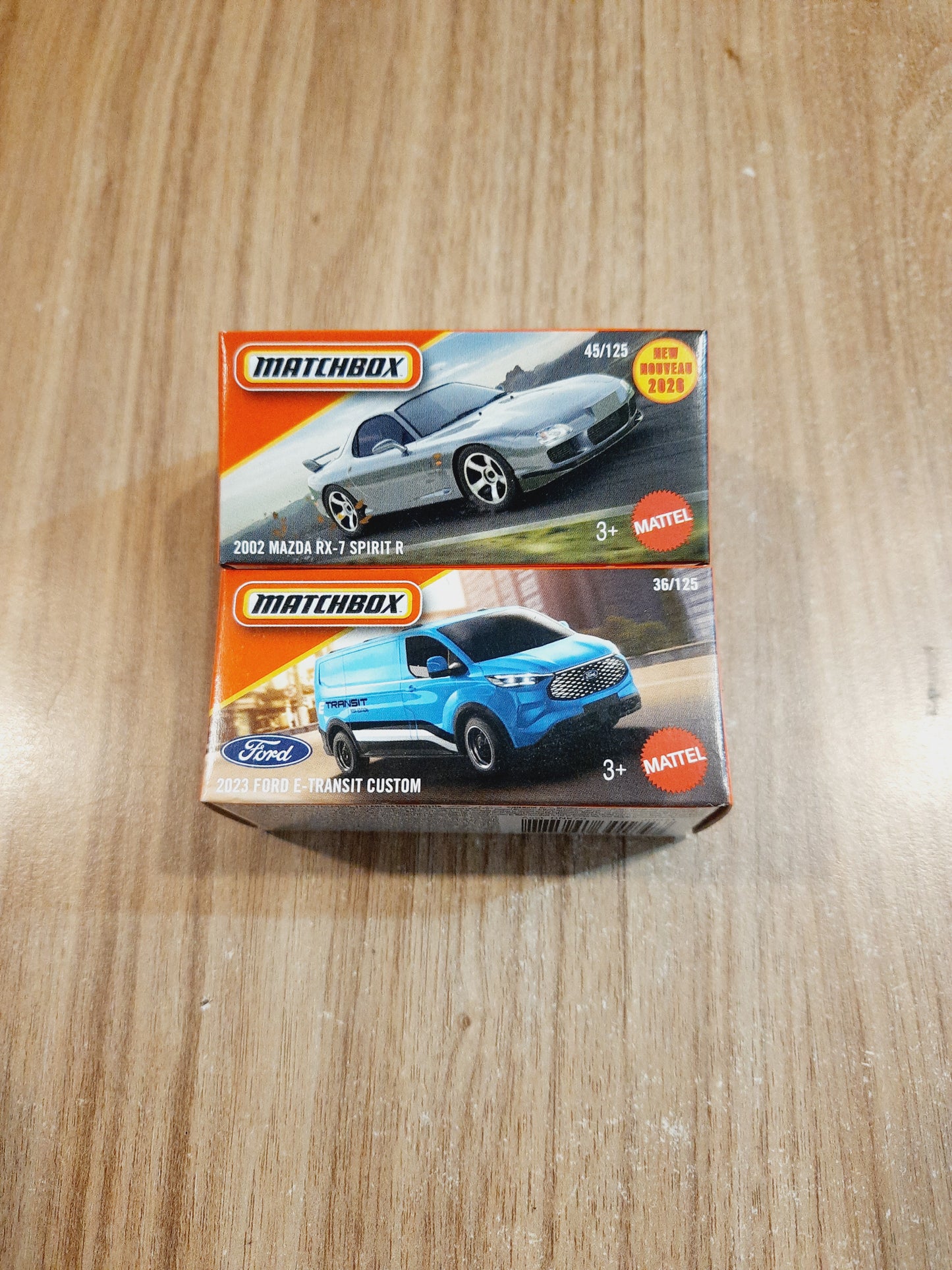 Matchbox 2002 Mazda Rx 7 Spirit R & 2023 Ford E Transit Custom Diecast Scale Model