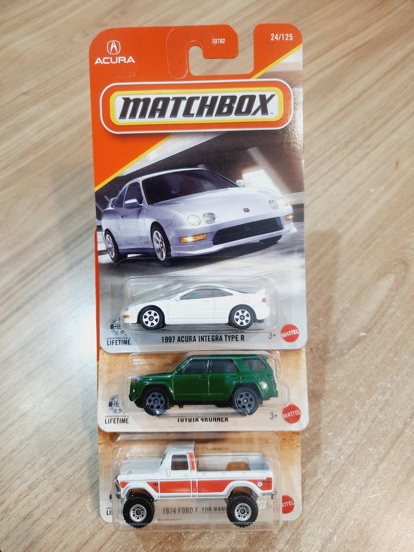 (Creased Cards) Matchbox 1997 Acura Integra Type R, Toyota 4Runner & 1974 Ford F 100 Ranger