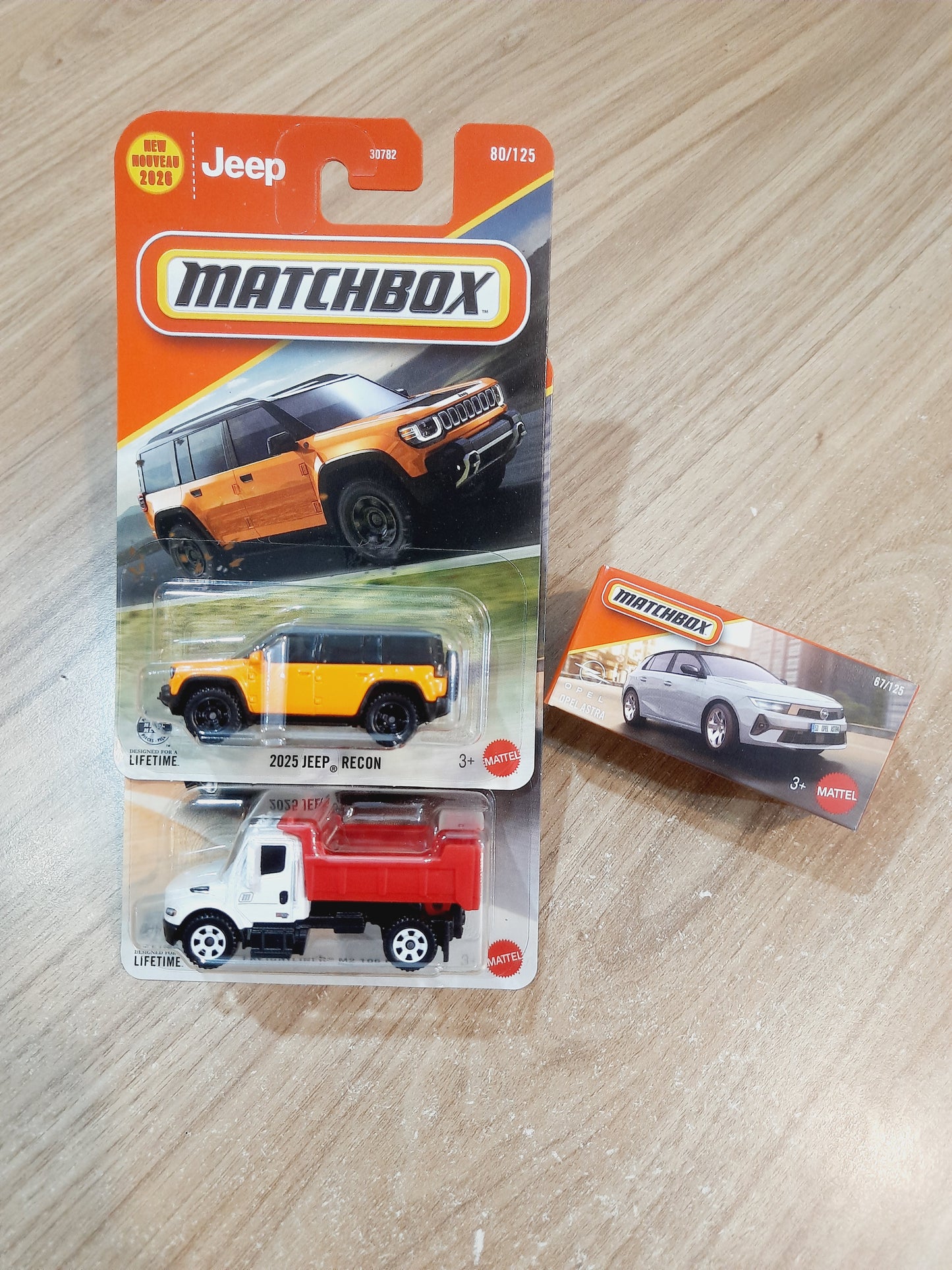 (Creased Cards) Matchbox 2025 Jeep Recon, Freightliner M2 106 Plus & Opel Astra