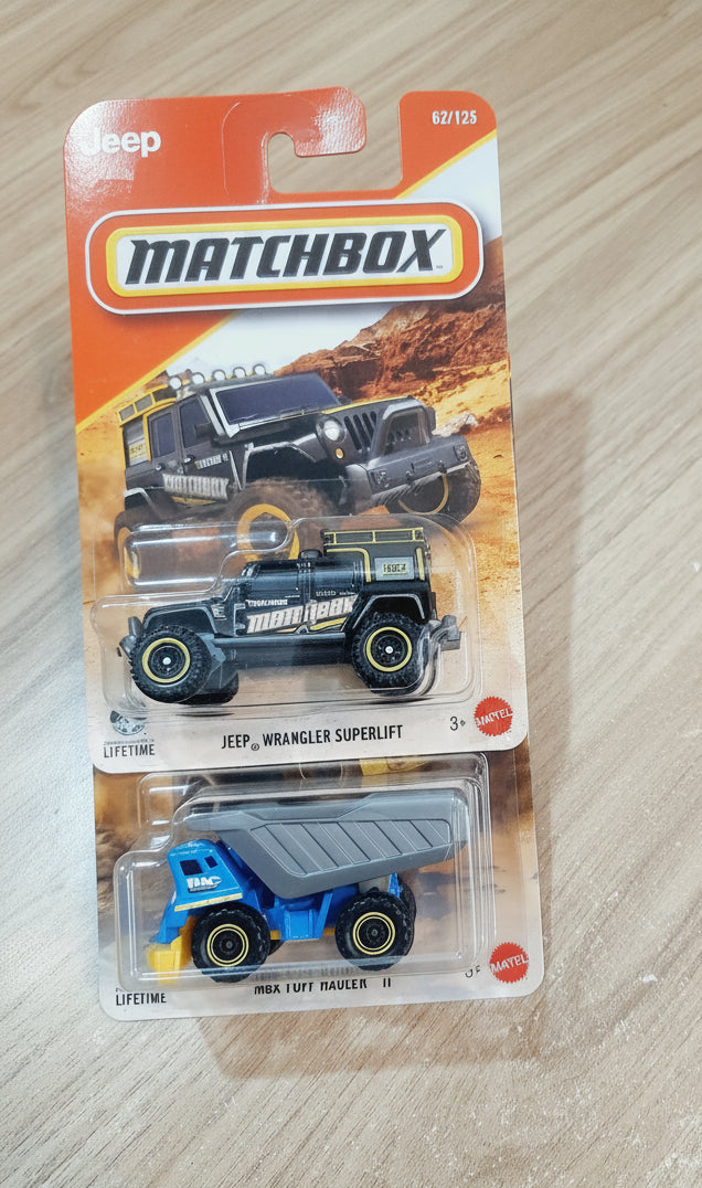 (Creased Cards) Matchbox Jeep Wrangler Superlift & Mbx Turf Hauler ll