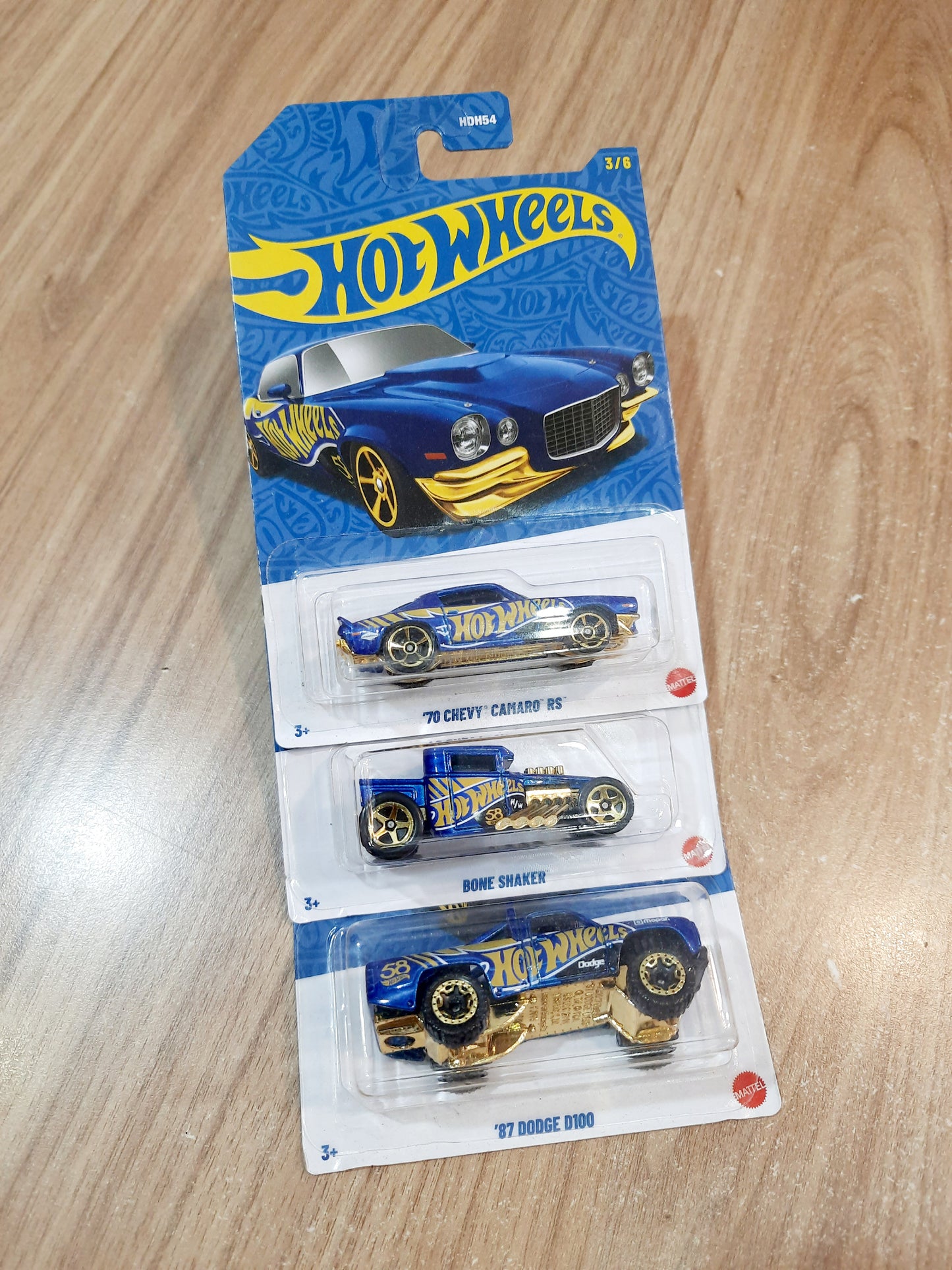 Hot Wheels 58th Anniversary 70 Chevy Camaro RS, Bone Shaker & 87 Dodge D100