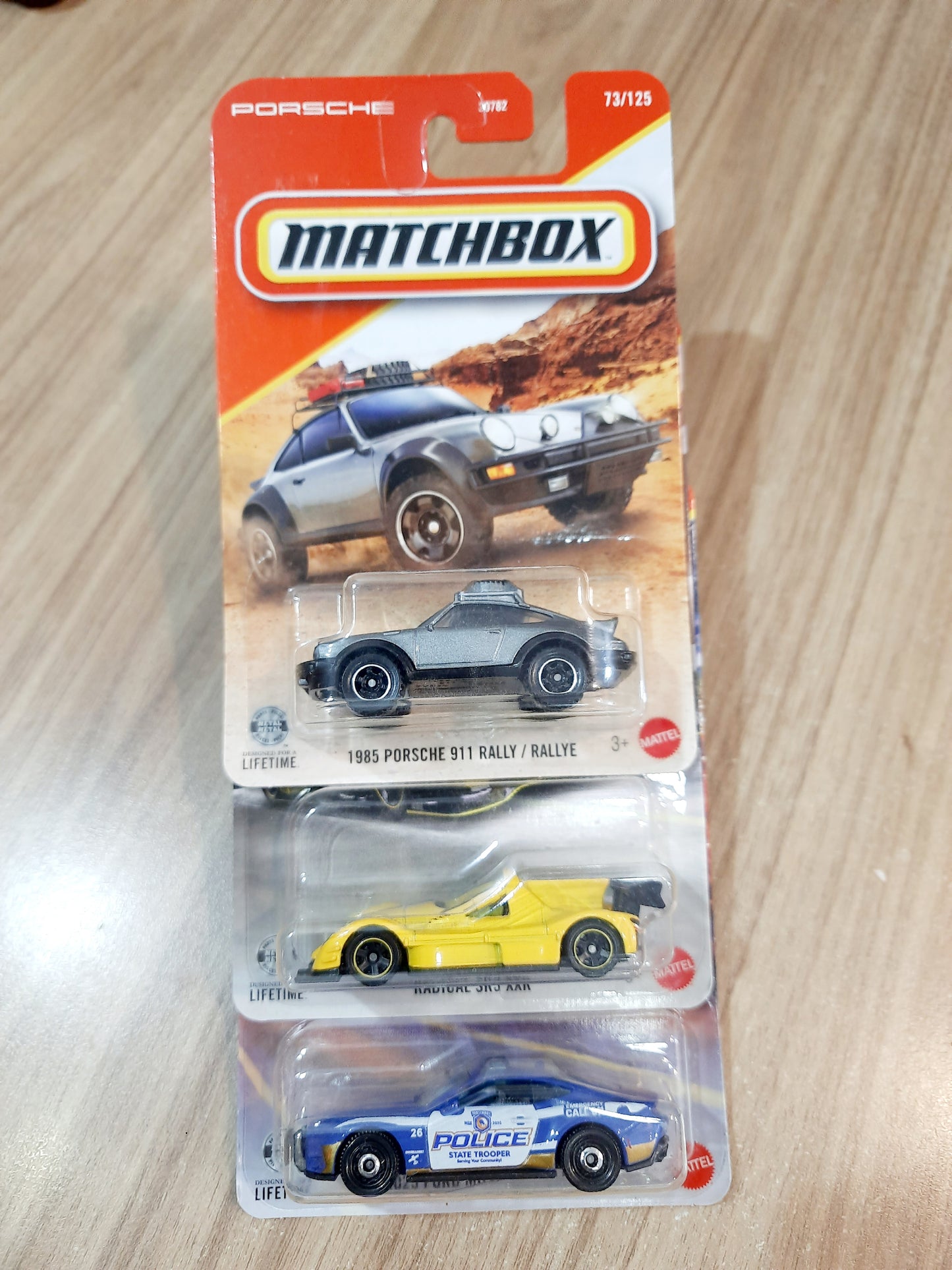 Matchbox 1985 Porsche 911 Rally, Radical SR3 XXR & 2025 Ford Mustang Police