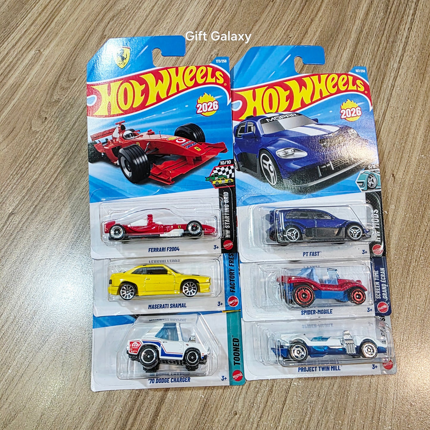 Hot Wheels Ferrari F2004, Maserati Shamal, 70 Dodge Charger, Pt Fast, Spider Mobile & Project Twin Mill