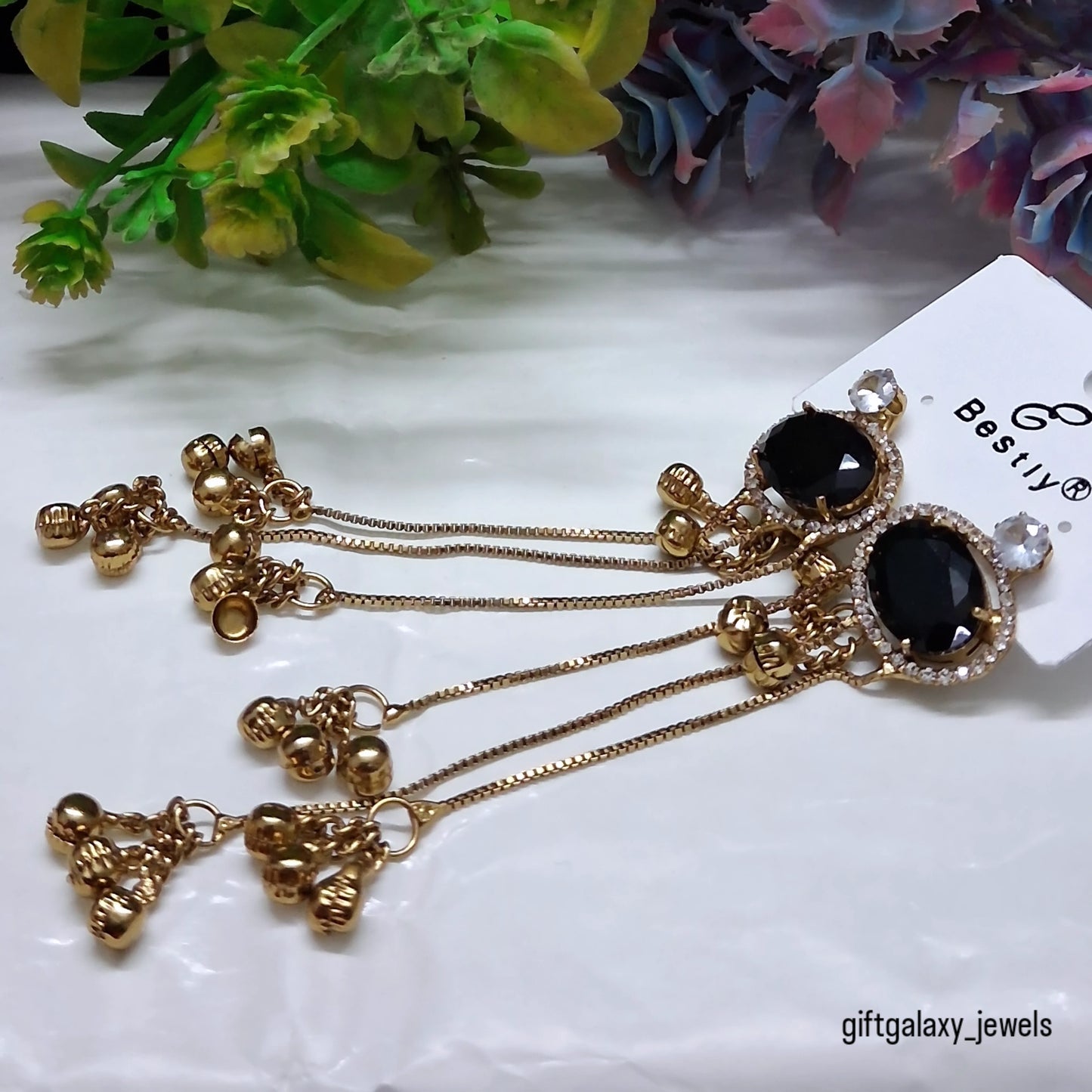 Royal Blue Stone Dangle Earrings for Women | Gold Plated Long Chain Party Wear Earrings