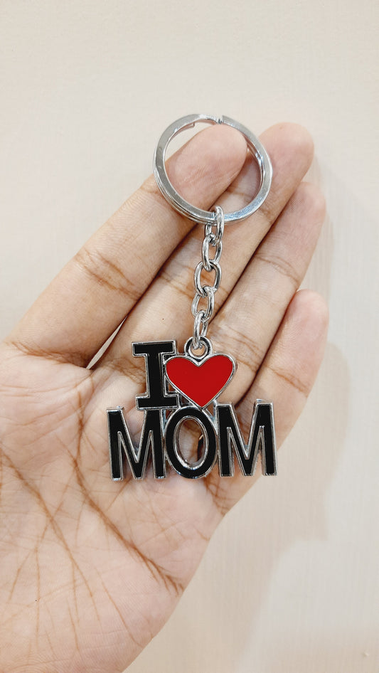 I Love Mom Metal Keychain