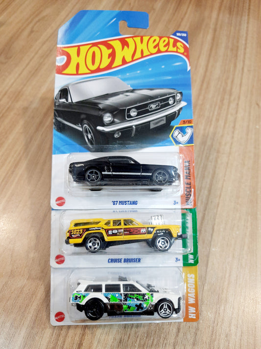 Hot Wheels 67 Mustang, Track Dwagon & Cruise Bruiser (combo pack of 3)
