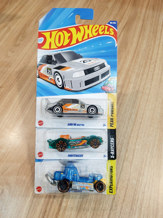 Hot Wheels Audi 90 Quattro, Speed Driver & Monteracer (combo pack of 3)