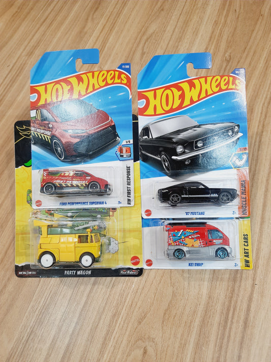 Hot Wheels Treasure Hunt Ford Performance Supervan 4, 67 Mustang, Kei Swap, Party Wagon(combo pack of 4)