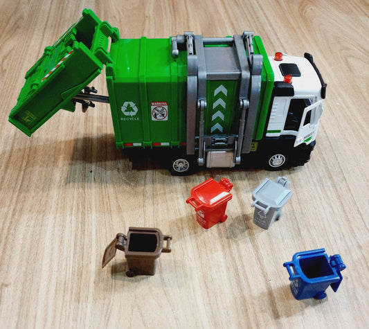 Diecast Scale Model Garbage dump truck with miniature dustbins