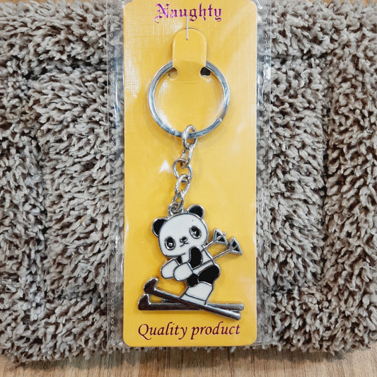 Skating Panda Metal Keychain