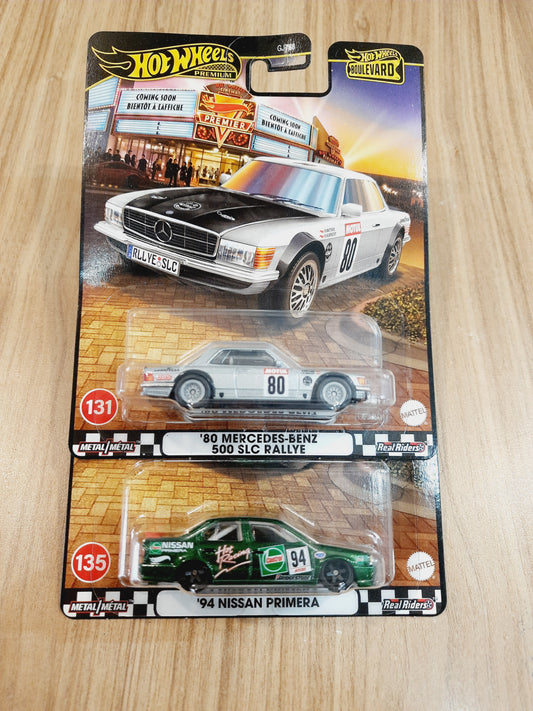 Hot Wheels Premium - Boulevard - 80 Mercedes - Benz 500 SLC Rallye & 94 Nissan Primera (GJT68)