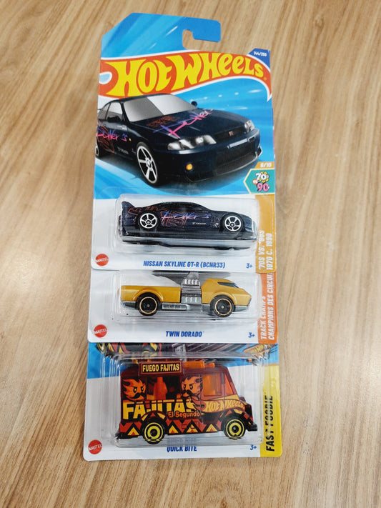Hot Wheels Nissan Skyline GT-R(BCNR33), Quick Bite & Twin Dorado(combo pack of 3)