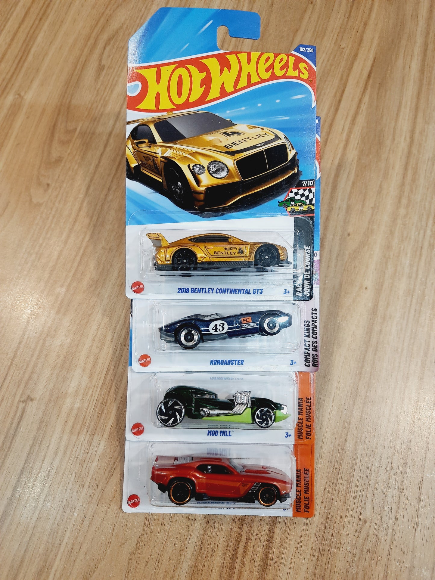 Hot Wheels 2018 Bentley Continental GT3, Rrroadster, Mod Mill & Ravenger S/T (combo pack of 4)