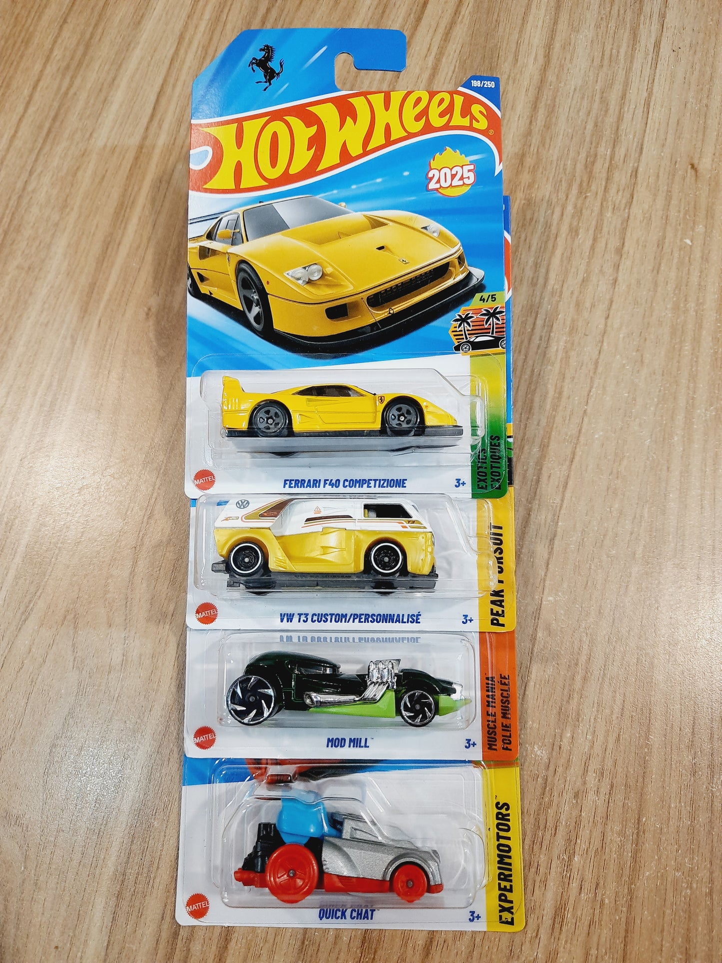 Hot Wheels Ferrari F40 Competizione, VW T3 Custom / Personnalise, Mod Mill & Quick Chat (combo pack of 4)