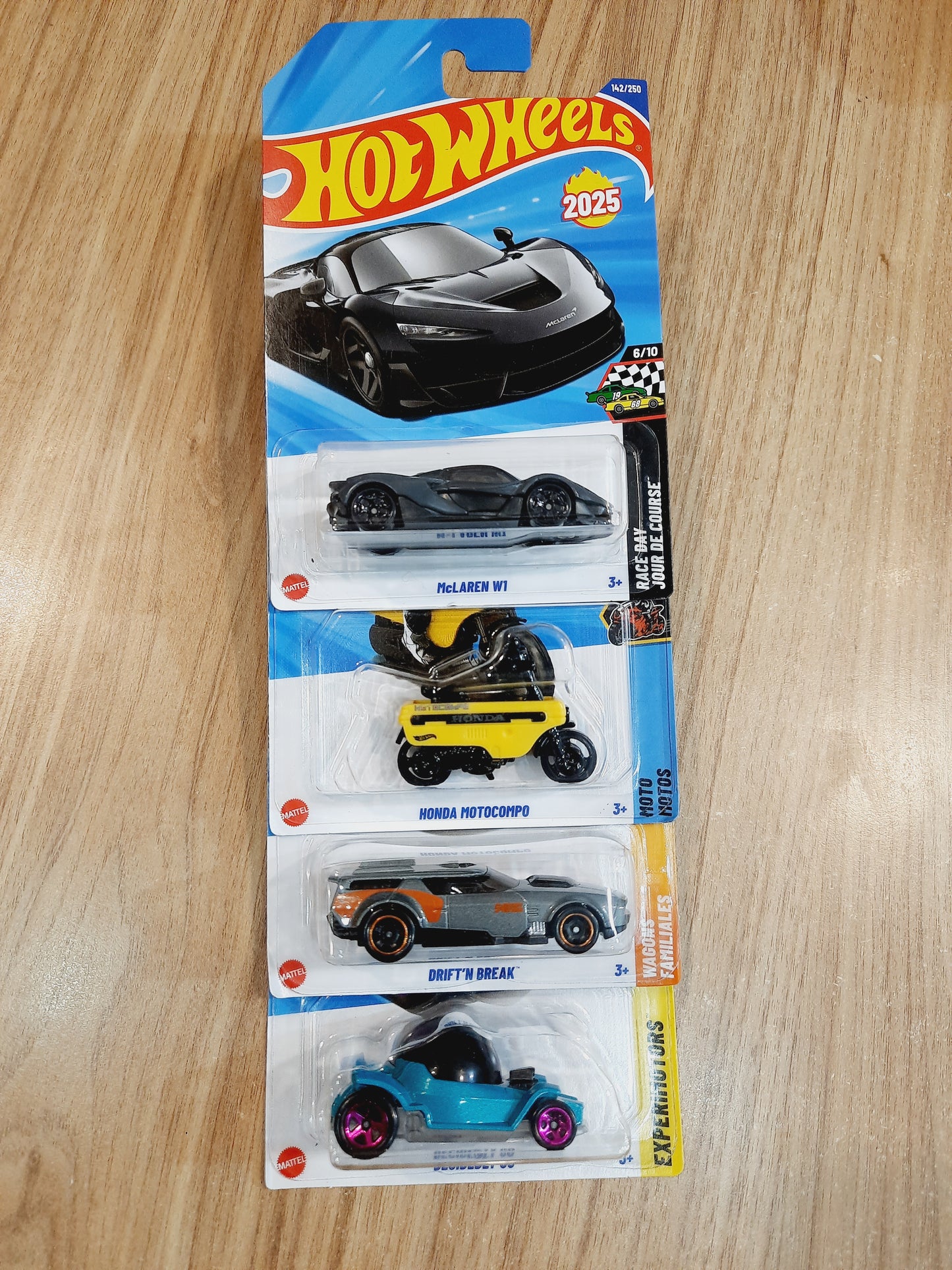 Hot Wheels McLaren W1, Honda Motocompo, Drift'n Break & Decidedly Go (combo pack of 4)