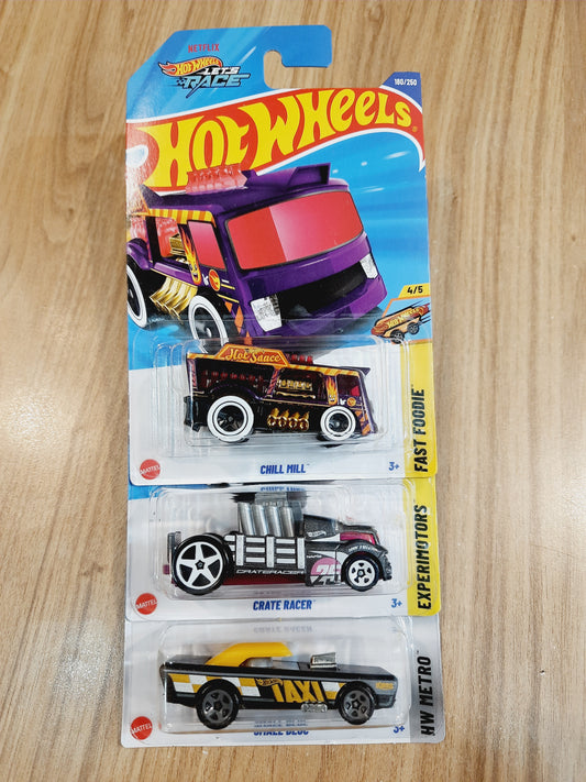 (Imported) Treasure Hunt Hot Wheels Chill Mill, Crate Racer & Small Bloc (combo pack of 3)