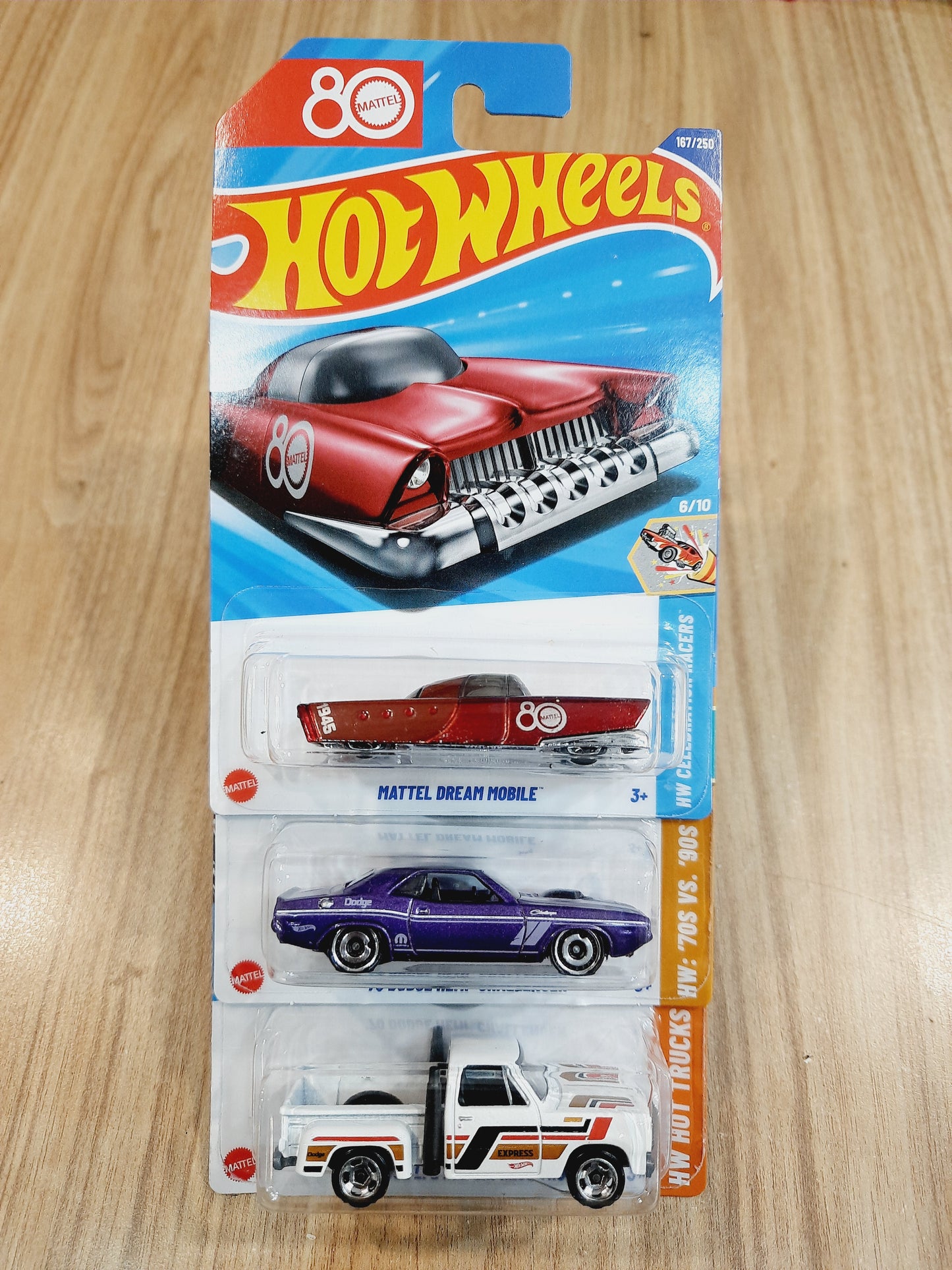 (Imported) Hot Wheels Mattel Dream Mobile, 70 Dodge Hemi Challenger & 1978 Dodge Lil Red Express Truck(combo pack of 3)