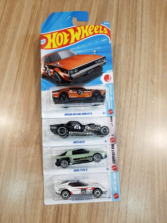 Hot Wheels Nissan Skyline 2000 GT-R, Hoto Roto, EL Segundo Coupe & Hako Type D (pack of 4)