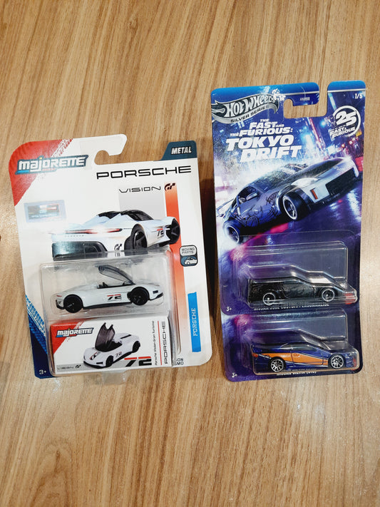 Hot Wheels Tokyo Drift Nissan 350Z, Nissan Silvia S15 & Majorette Vision Gran Turismo (pack of 3)