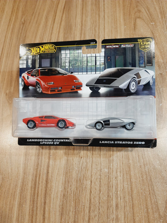 Imported Hot Wheels Premium Car Culture Lamborghini Countach LP5000 QV & Lancia Stratos Zero Diecast Car Set HBL96