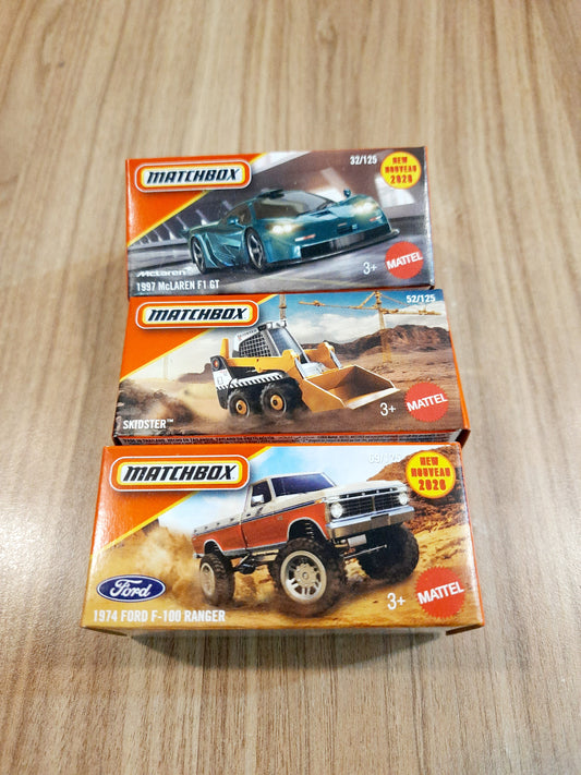 Matchbox 1997 Mclaren F1 GT, Skidster & 1974 Ford F 100 Ranger Diecast Scale Model