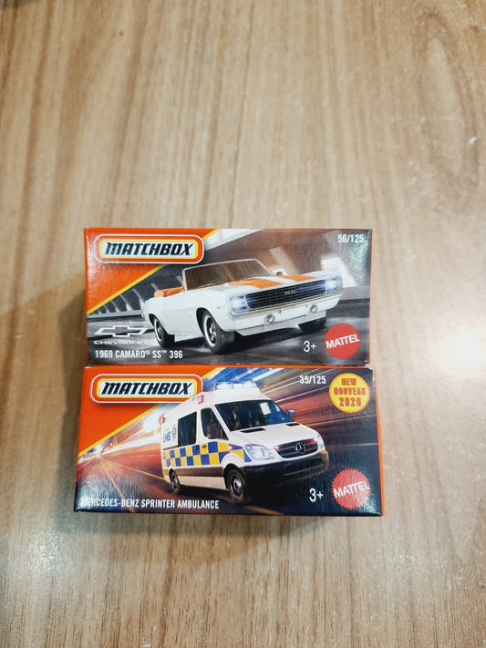 Matchbox 1969 Camaro SS 396 & Mercedes Benz Sprinter Ambulance Diecast Scale Model