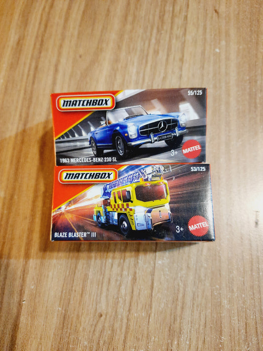 Matchbox 1963 Mercedes Benz 230 SL & Blaze Blaster III Diecast Scale Model