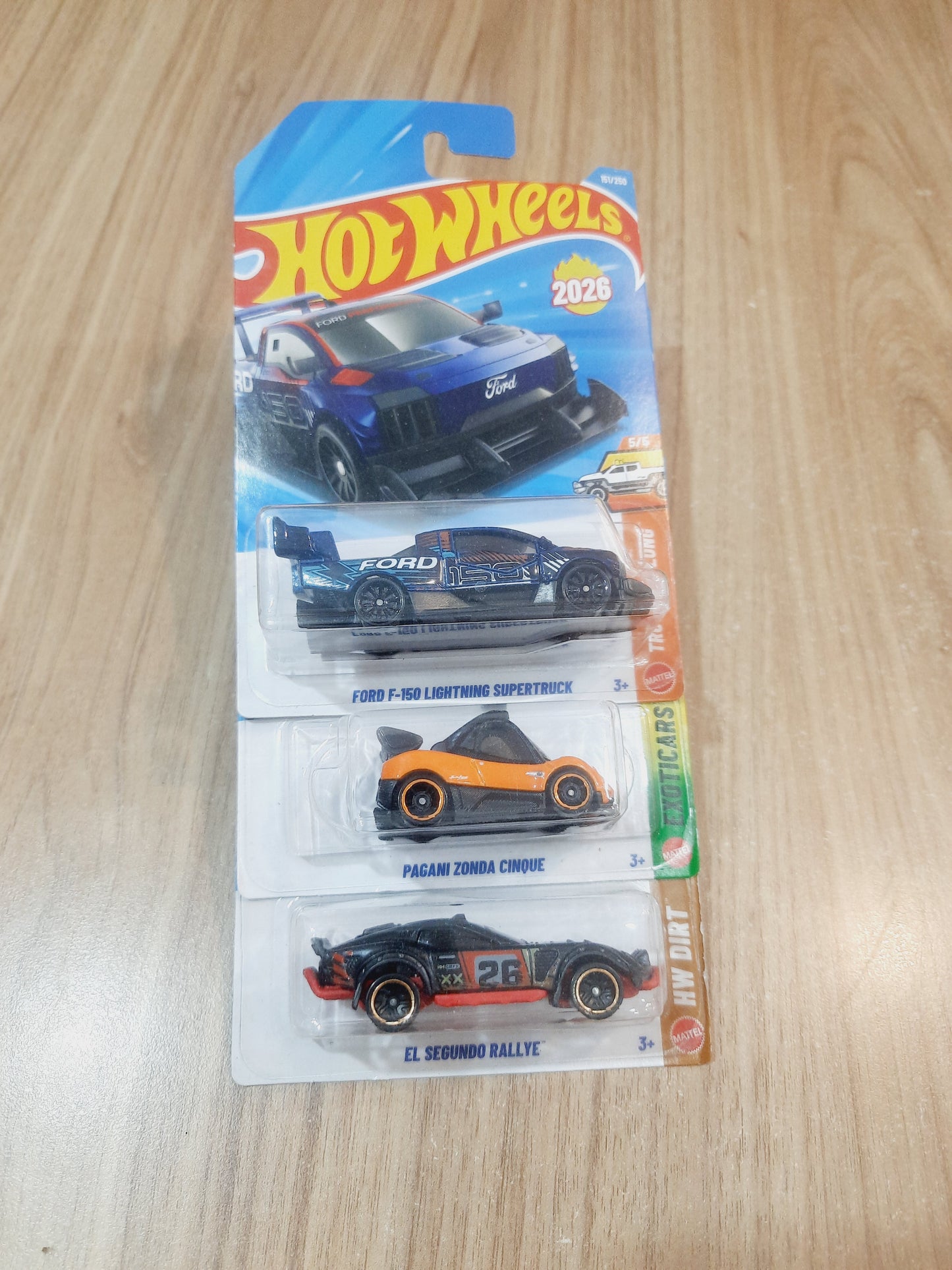 Hot Wheels Ford F-150 Lightning Supertruck, Pagani Zonda Cinque & El Segundo Rallye