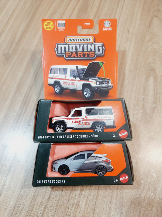 Matchbox Moving Parts 2024 Toyota Land Cruiser 70 Series & 2018 Ford Focus RS