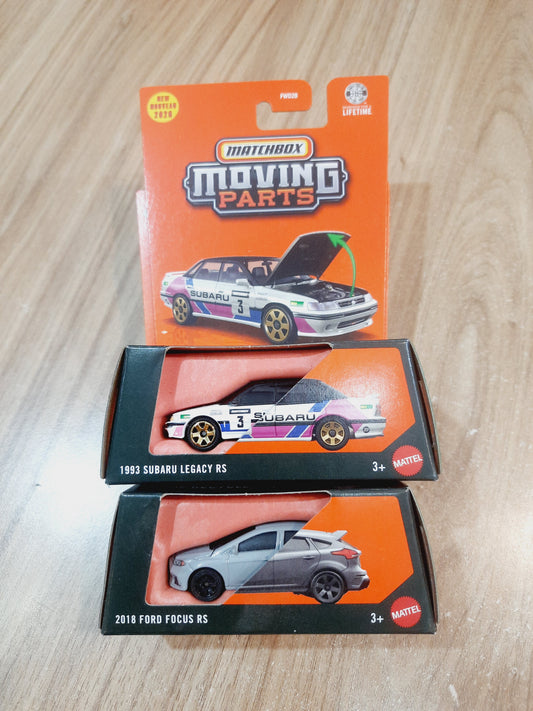Matchbox Moving Parts 1993 Subaru Legacy RS & 2018 Ford Focus RS