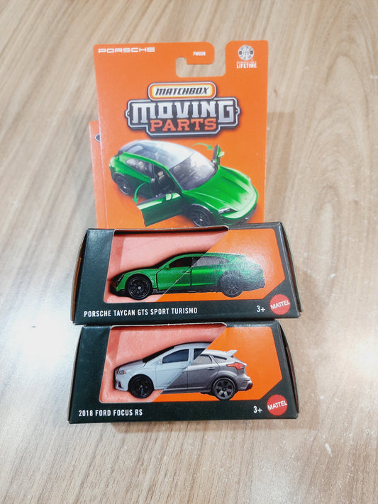 Matchbox Moving Parts Porsche Taycan GTS Sport Turismo & 2018 Ford Focus RS