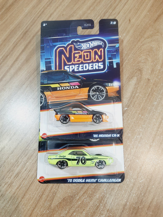 Hot Wheels Neon Speeders 70 Dodge Hemi Challenger & 85 Honda CR-X