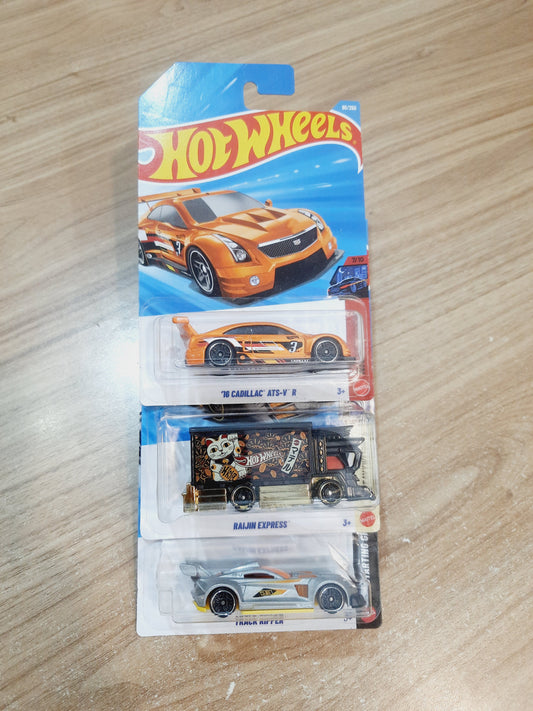 Hot Wheels 16 Cadillac ATS V R, Raijin Express & Track Ripper