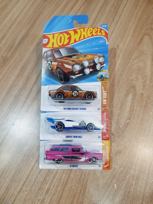 Hot Wheels 70 Ford Escort RS1600, Super Twin Mill & 8 Crate