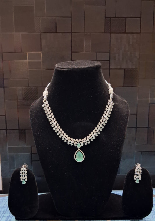 Emerald Green Teardrop Necklace Set with AD Stones | Elegant Bridal & Party Jewelry