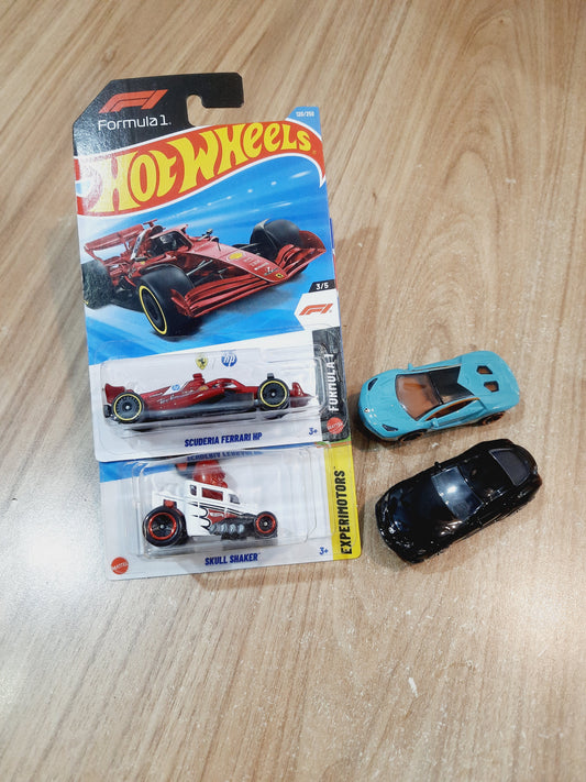 Hot Wheels Scuderia Ferrari Hp, Skull Shaker, Lamborghini Centenario & Toyota GR Supra