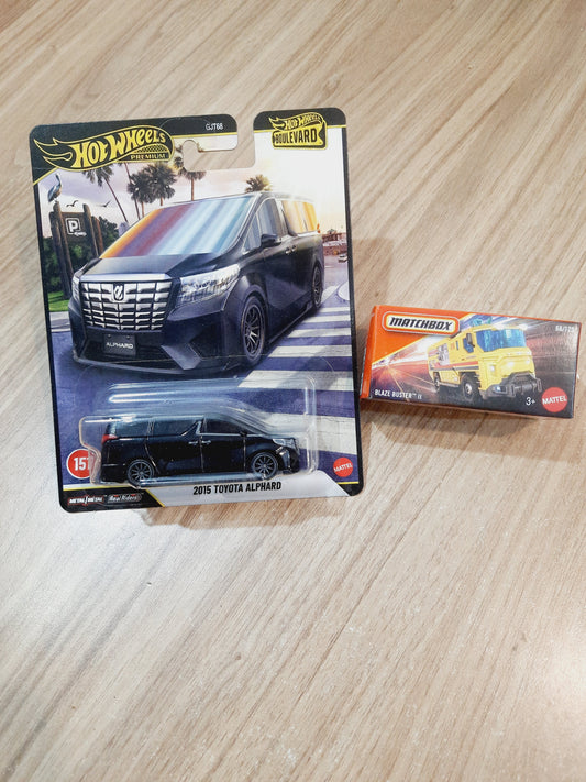 Hot Wheels Premium 2015 Toyota Alphard & Matchbox Blaze Blaster ll