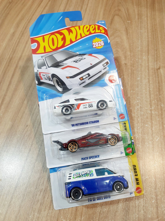 Hot Wheels 88 Mitsubishi Starion, Mach Speeder & Vw Id Buzz Bomb