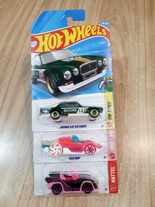 Hot Wheels Jaguar XJC V12 Coupe, Mad Drip & Monster High Ghoul Mobile
