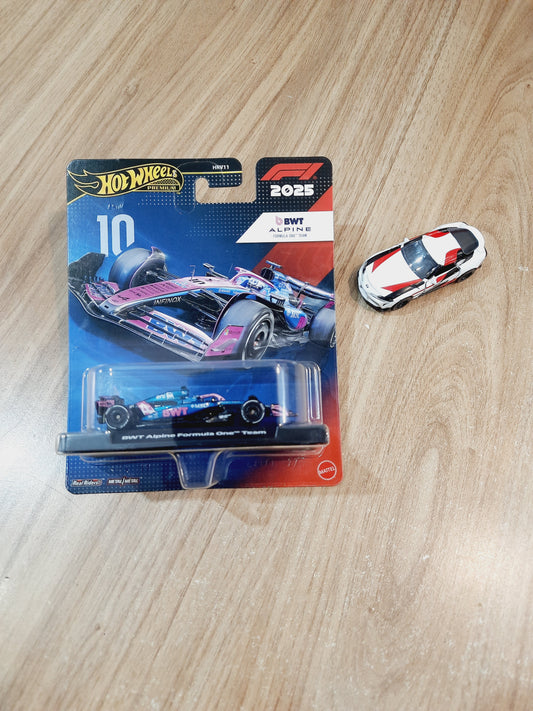 Hot Wheels Premium Formula 1 2025 Bwt Alpine Formula One Team #10 & Lose Metal Toyota Gr Supra