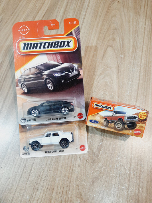 Matchbox 2016 Nissan Sentra, Lamborghini LM002 & 1974 Ford F 100 Ranger