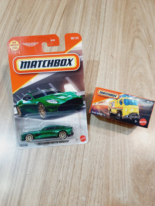 Matchbox 2025 Aston Martin Vanquish & Blaze Buster ll Diecast Scale Model