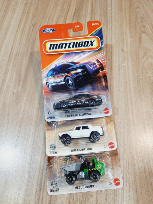 Matchbox Ford Police Interceptor, Lamborghini LM002 & Mbx Lil Dumper